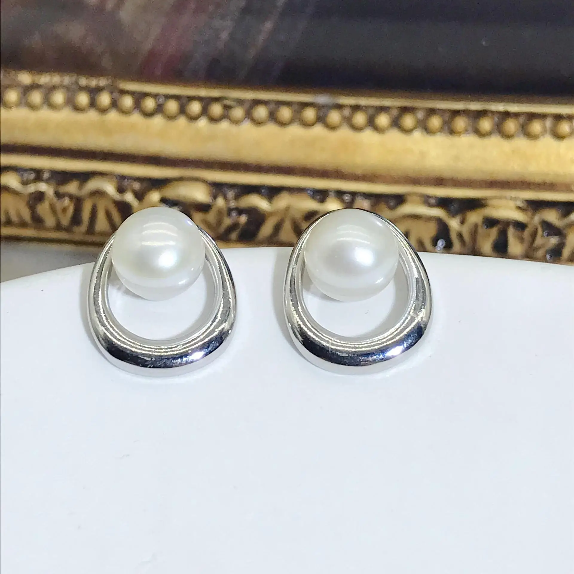 925 Pin Silver Pearl Zircon Earrings for Women