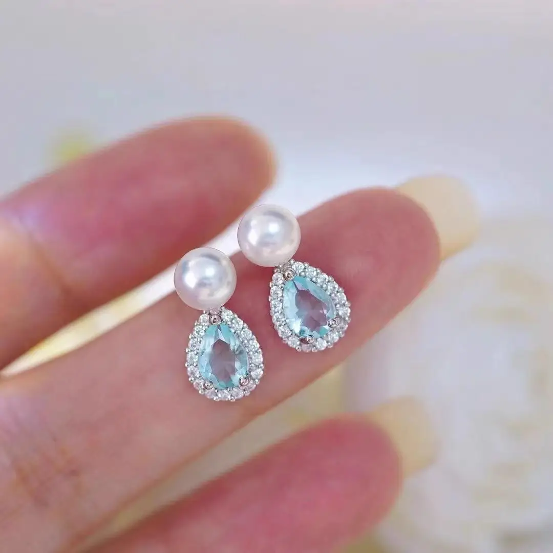 925 Pin Silver Pearl Zircon Earrings for Women