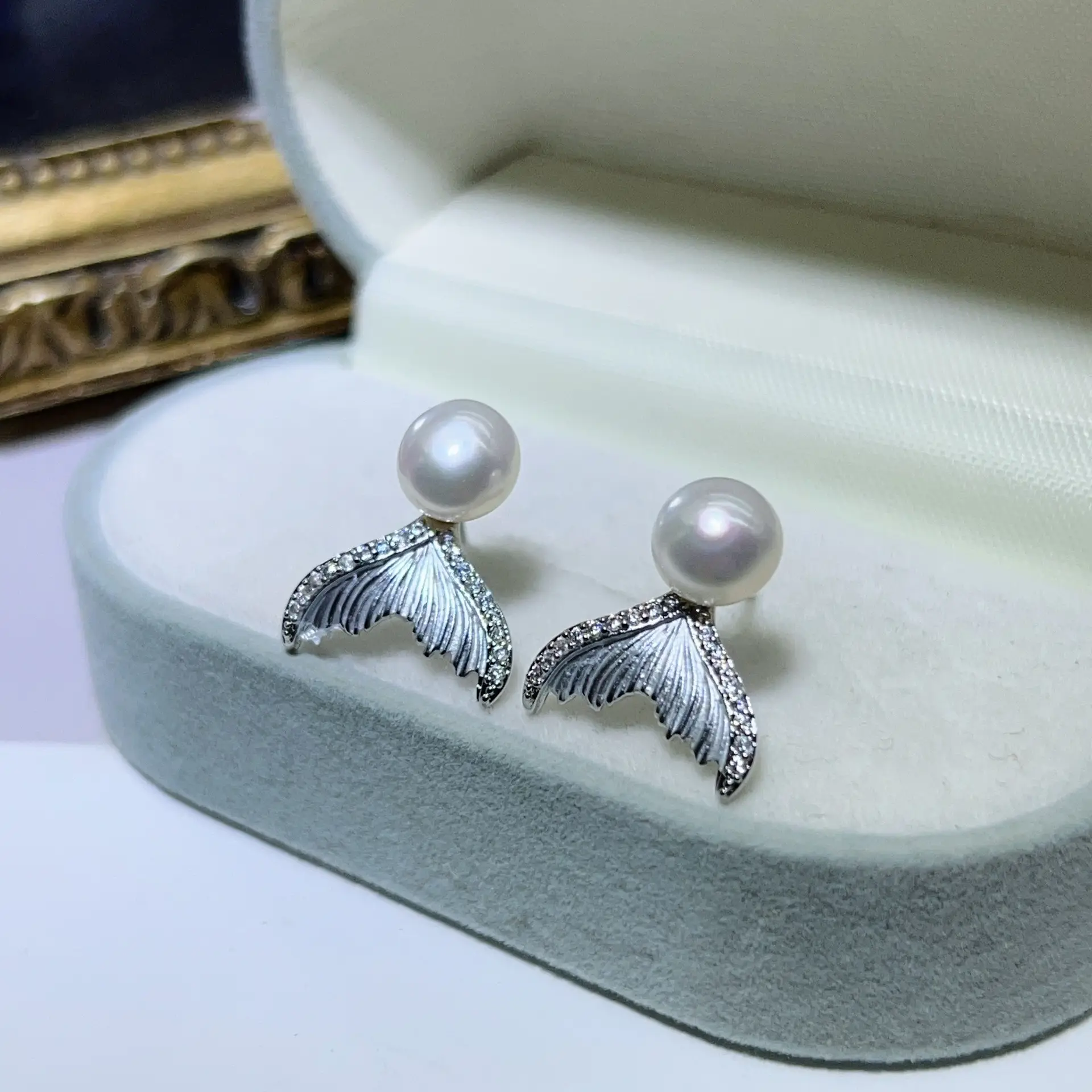 925 Pin Silver Pearl Zircon Earrings for Women