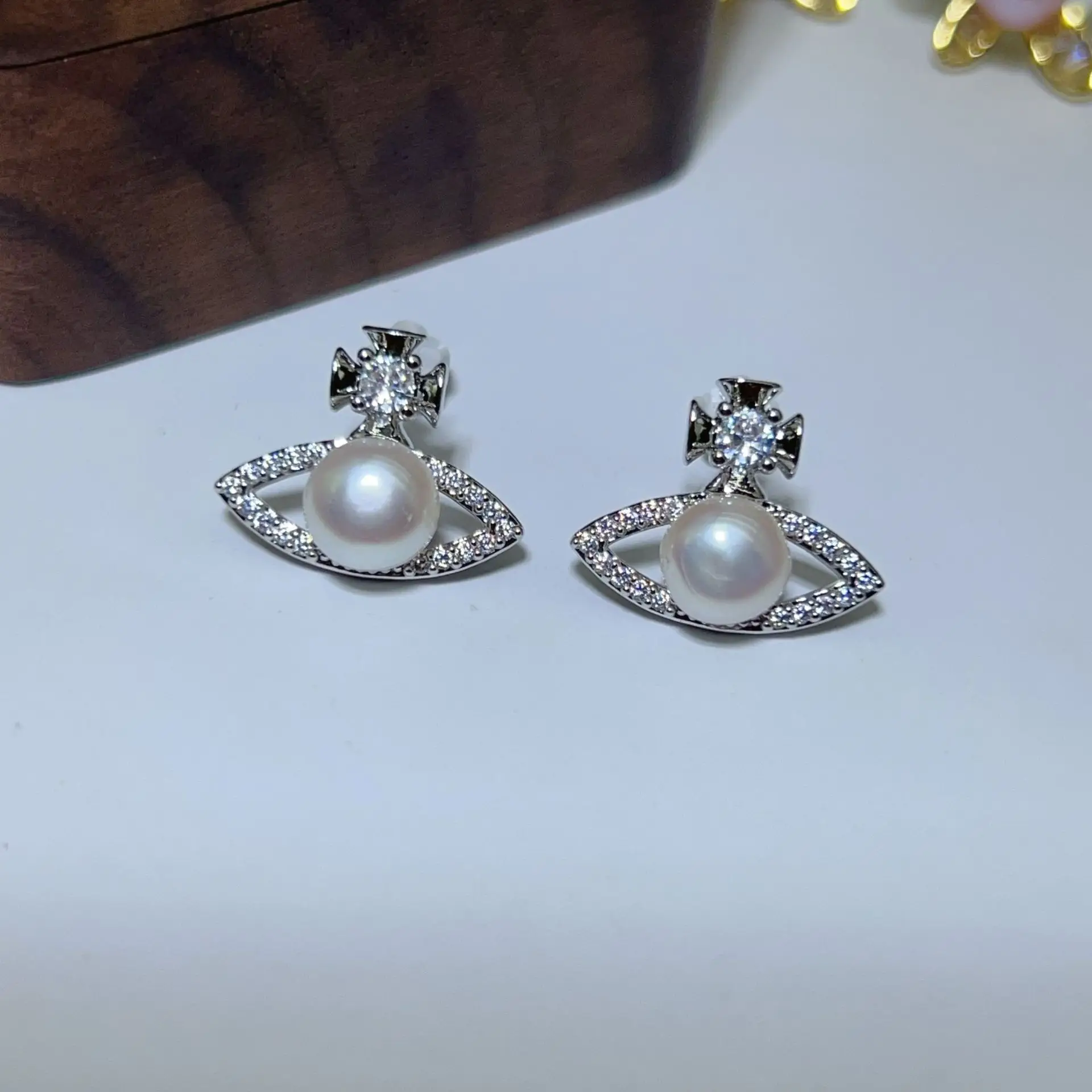 925 Pin Silver Pearl Zircon Earrings for Women