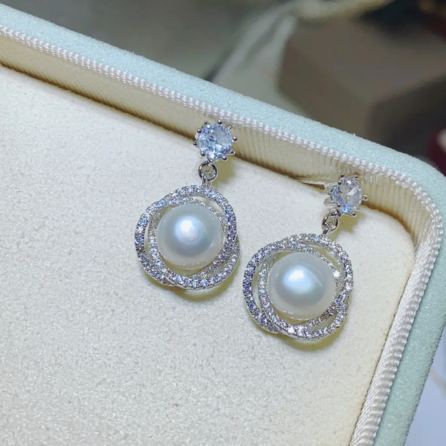 925 Pin Silver Pearl Zircon Earrings for Women