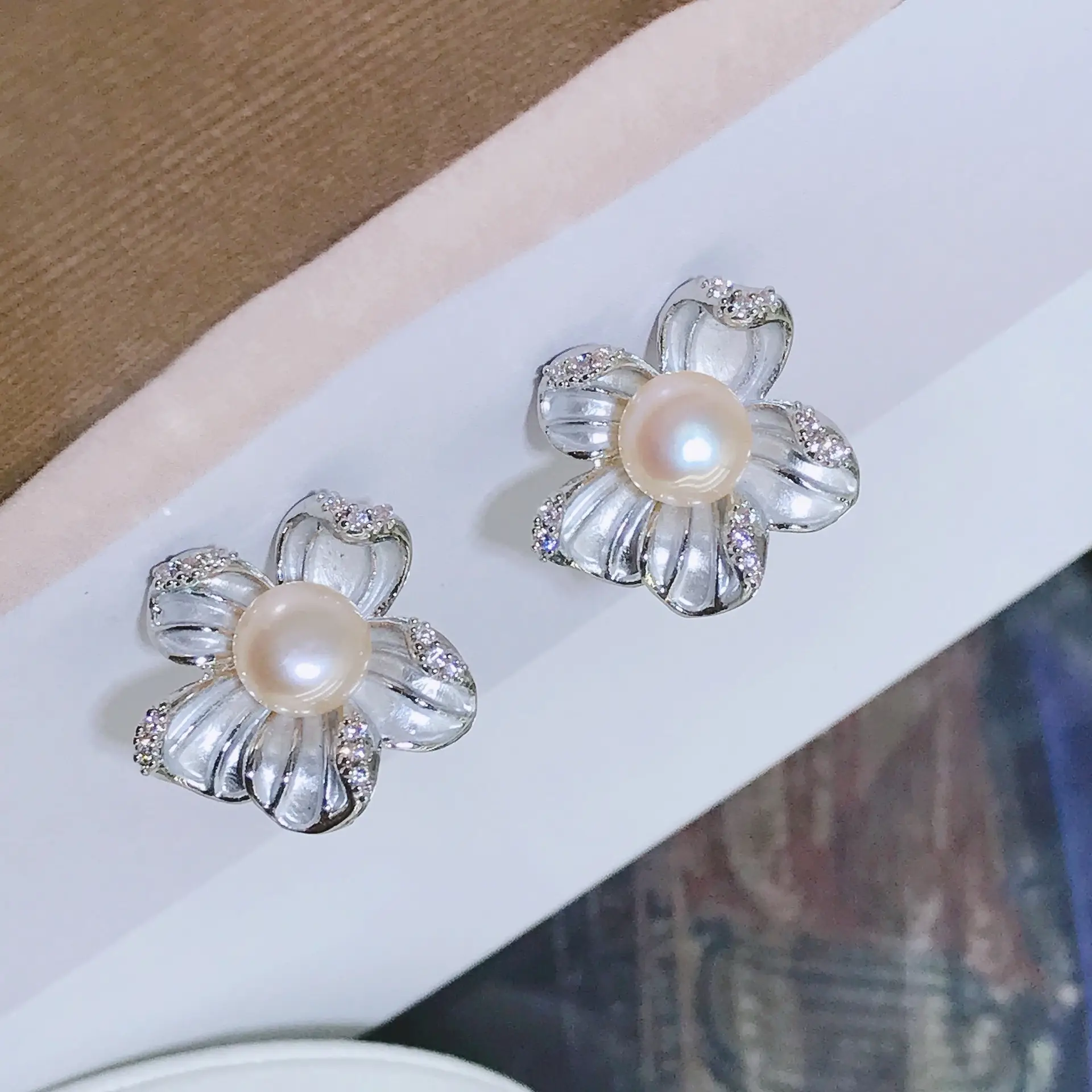 925 Pin Silver Pearl Zircon Earrings for Women