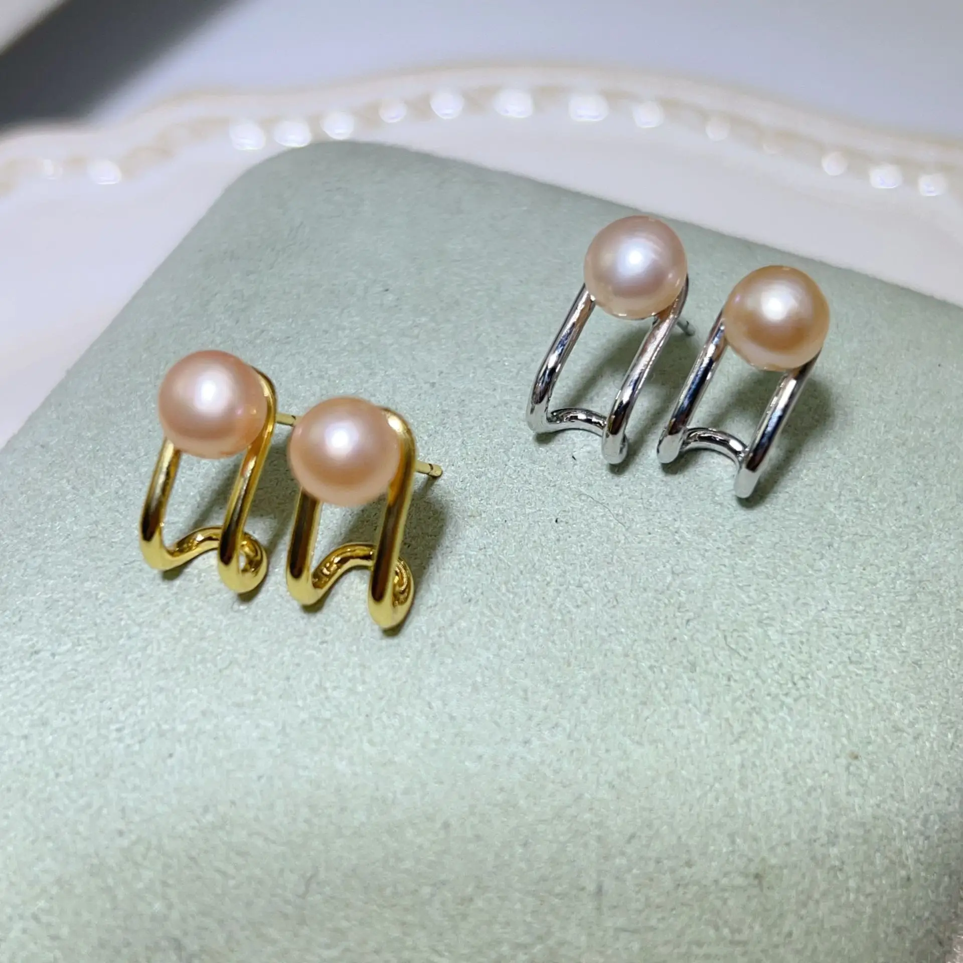 925 Pin Silver Pearl Zircon Earrings for Women