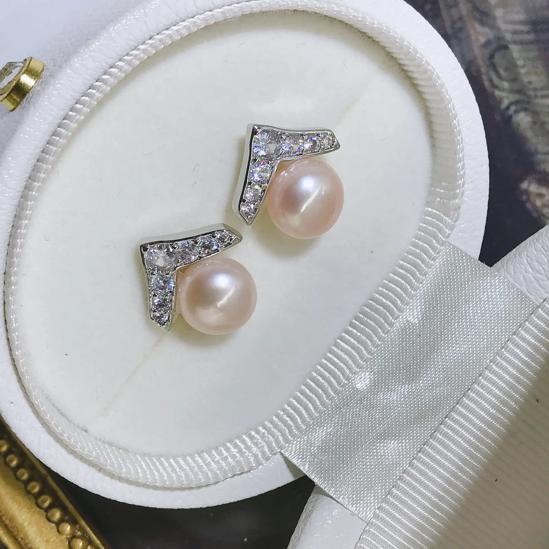 925 Pin Silver Pearl Zircon Earrings for Women