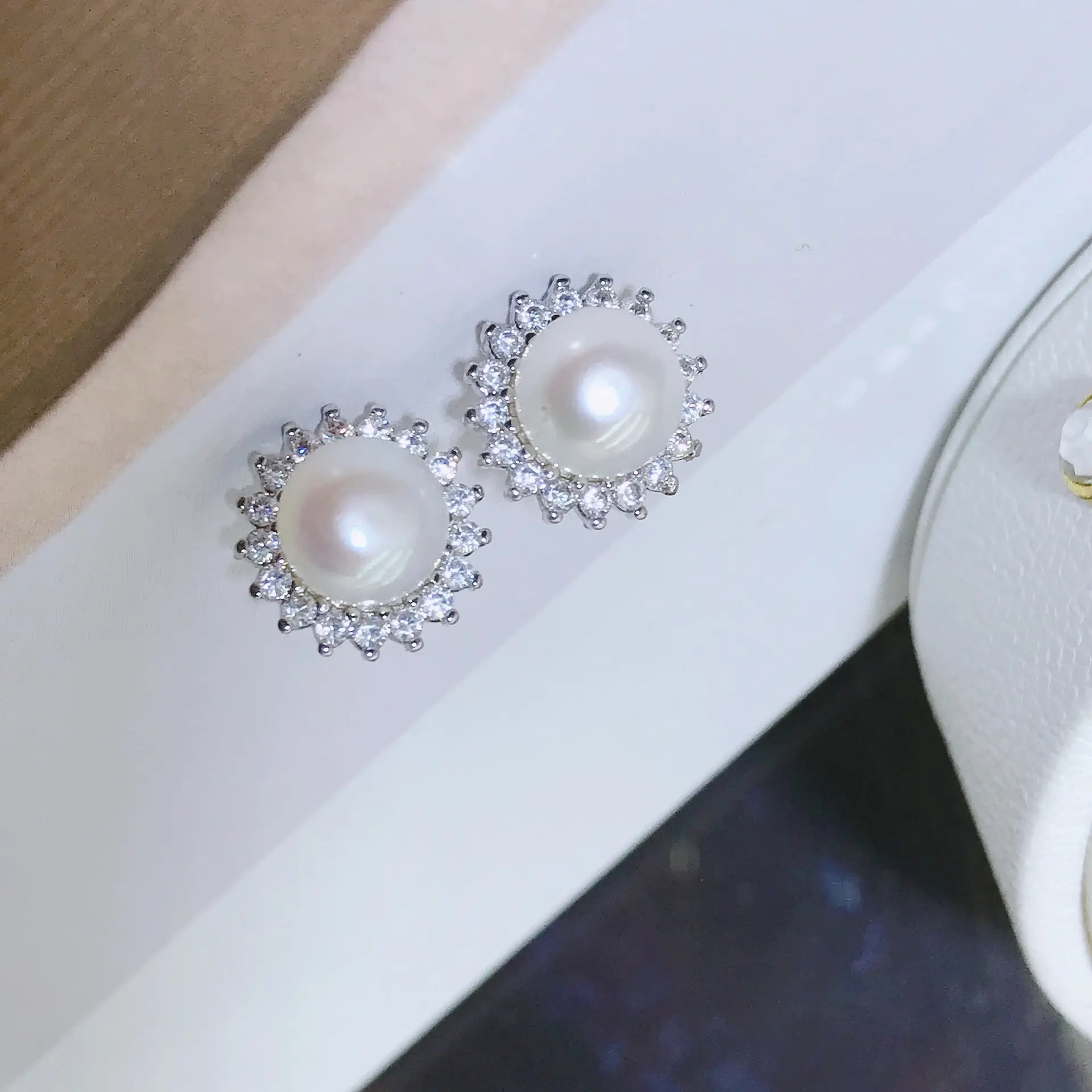 925 Pin Silver Pearl Zircon Earrings for Women