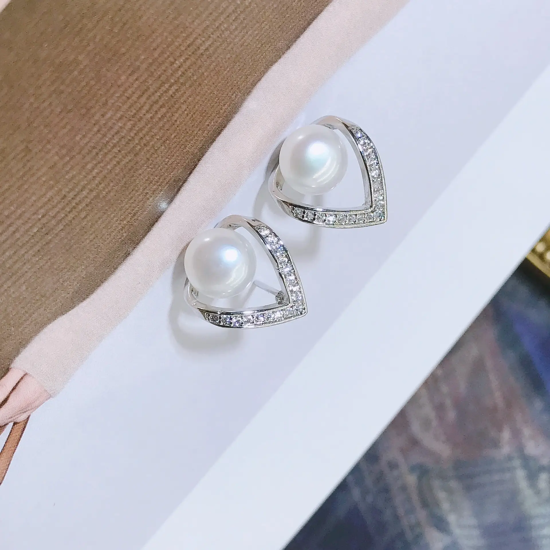 925 Pin Silver Pearl Zircon Earrings for Women