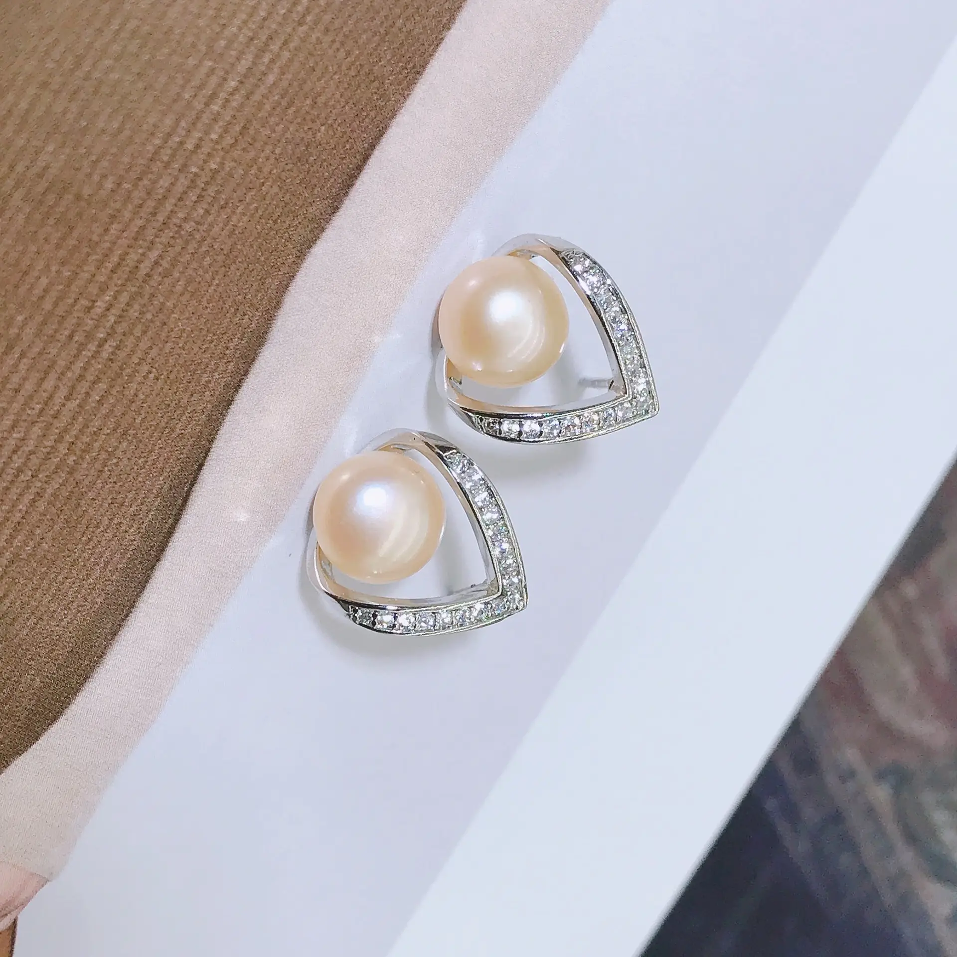 925 Pin Silver Pearl Zircon Earrings for Women