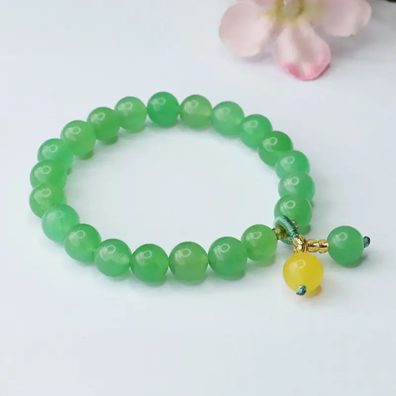 Green Aventurine Jade Bracelet with Yellow Drop - Image 4