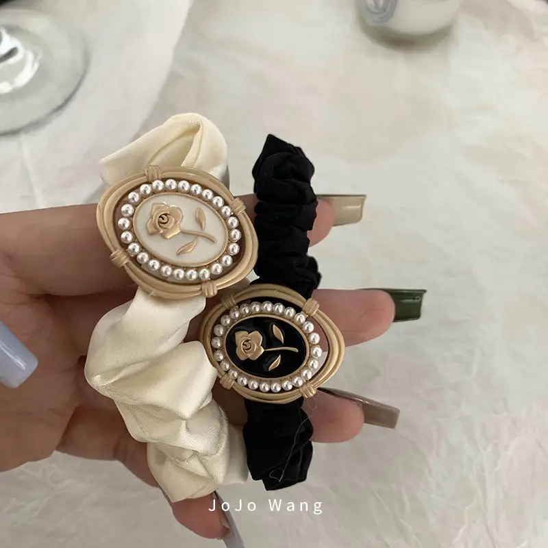 Satin Pearl Hair Bands Black Cream Gold — feature 1