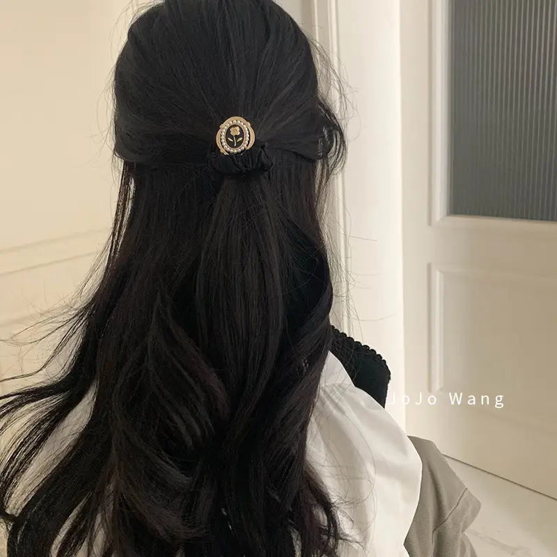 Satin Pearl Hair Bands Black Cream Gold - Image 6