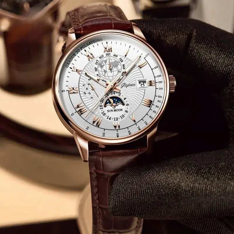 Men's Luxury Skeleton Watch with Luminous Dial & Leather Band - Image 7