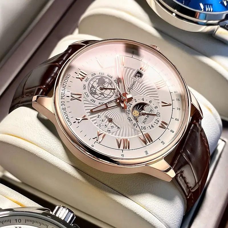 Men's Luxury Skeleton Watch with Luminous Dial & Leather Band — feature 11