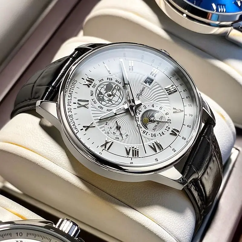 Men's Luxury Skeleton Watch with Luminous Dial & Leather Band — feature 12