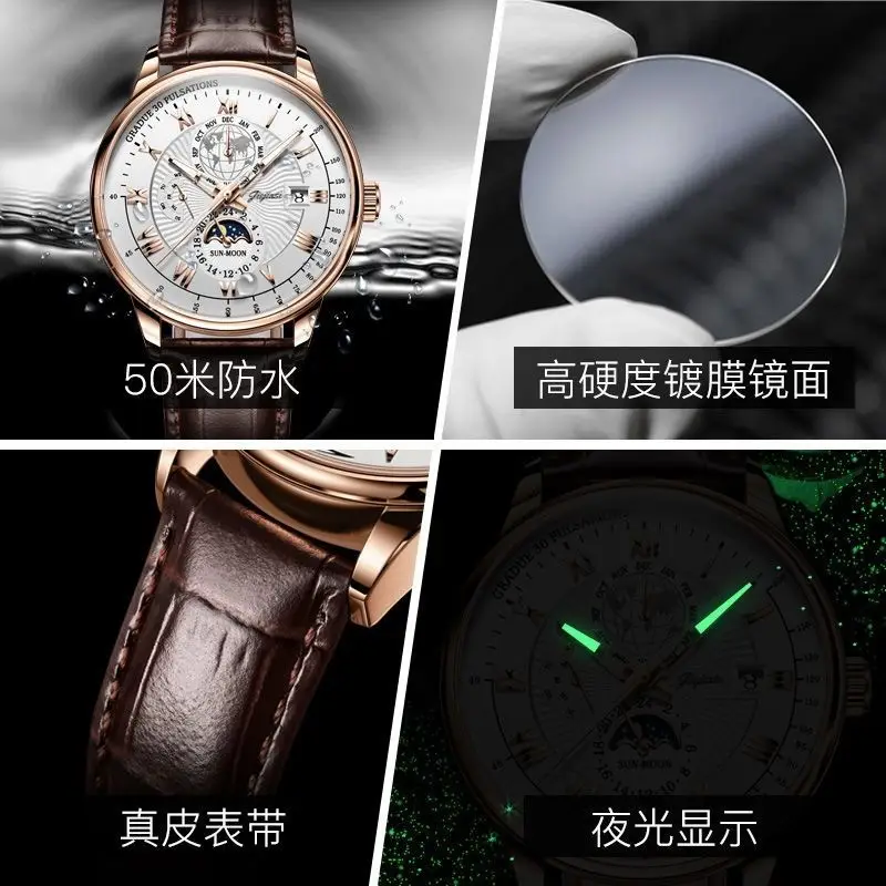Men's Luxury Skeleton Watch with Luminous Dial & Leather Band — feature 5