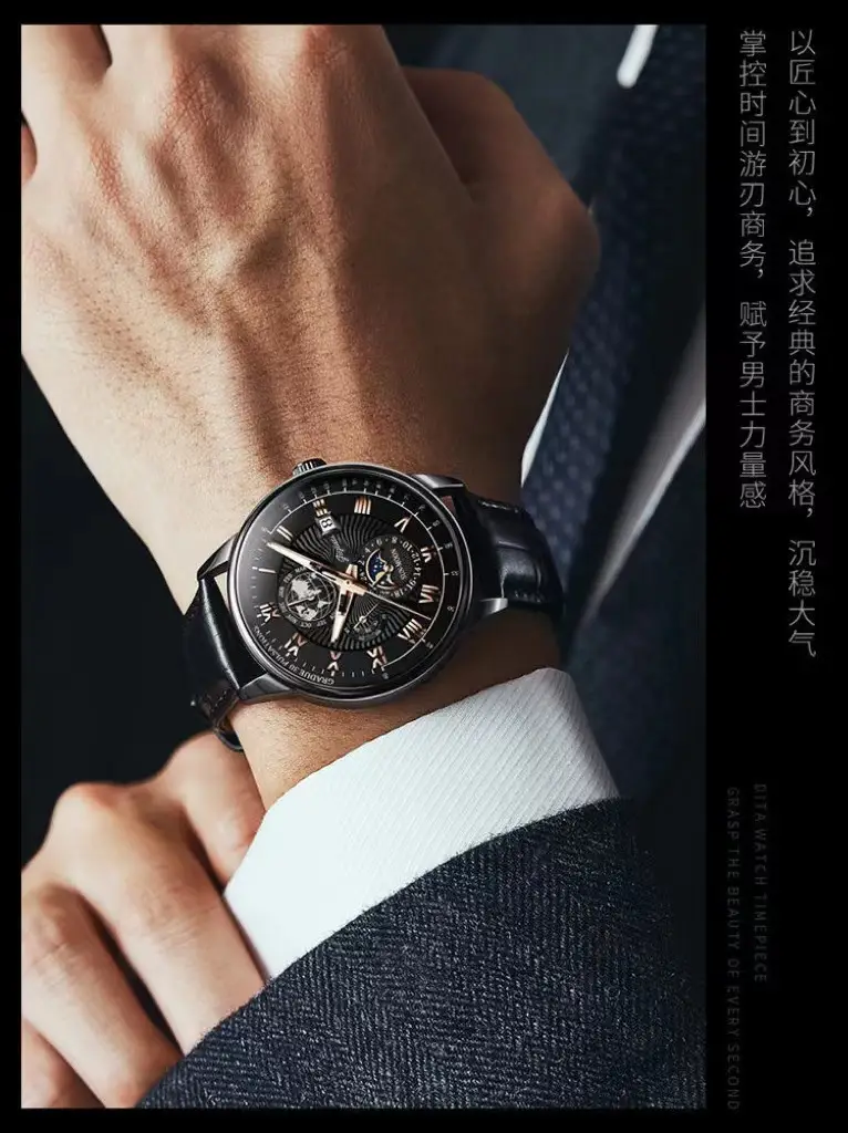 Men's Luxury Skeleton Watch with Luminous Dial & Leather Band — feature 9