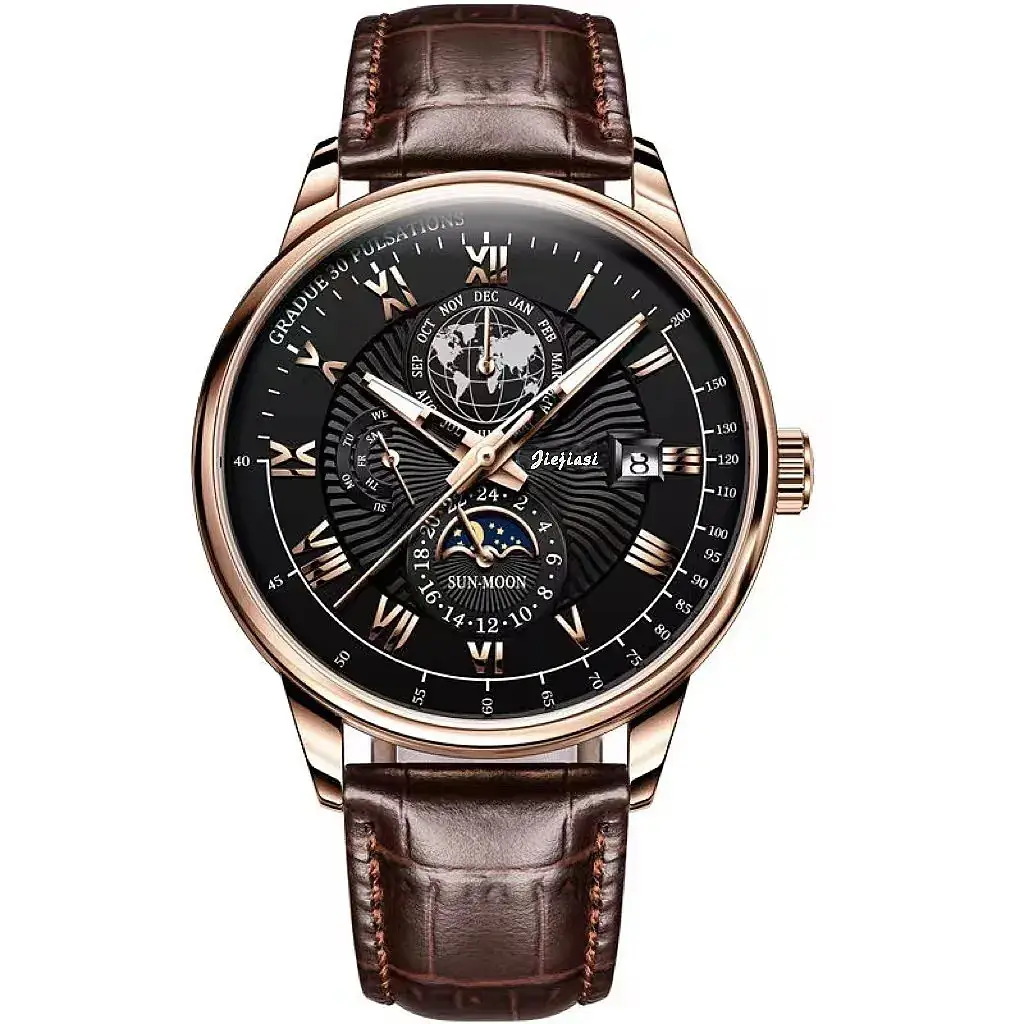 Men's Luxury Skeleton Watch with Luminous Dial & Leather Band - Image 2