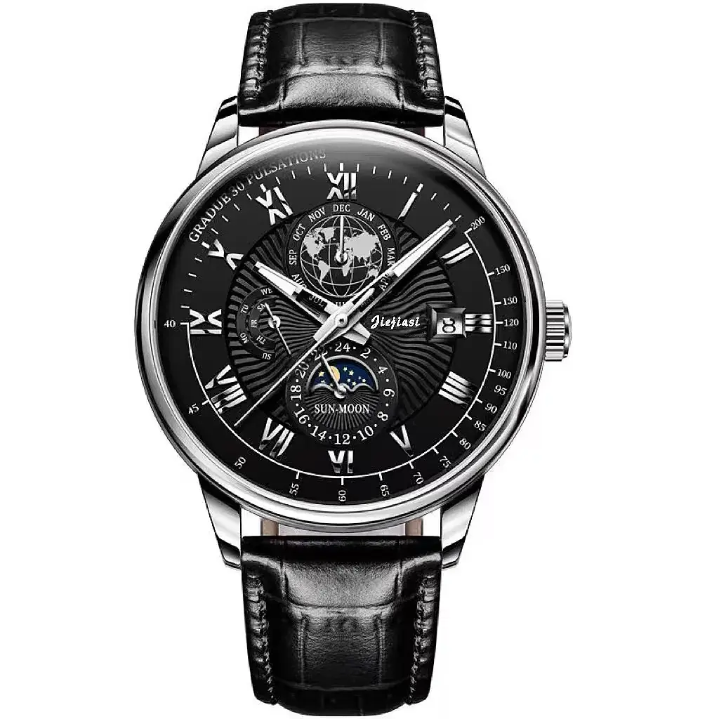 Men's Luxury Skeleton Watch with Luminous Dial & Leather Band - Image 3