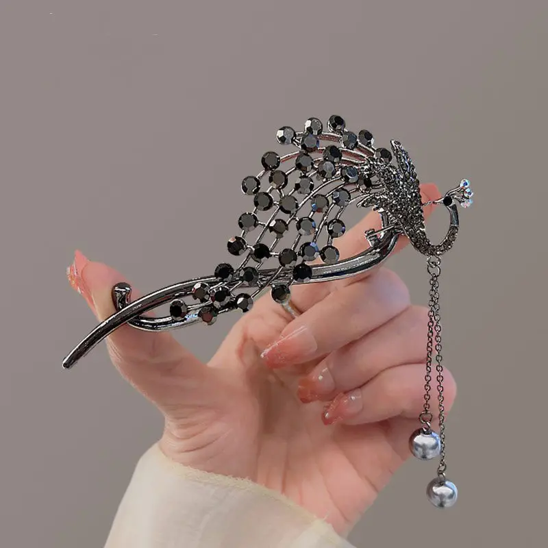 Ancient Peacock Tassel Pearl Hairpin Clip - Image 4