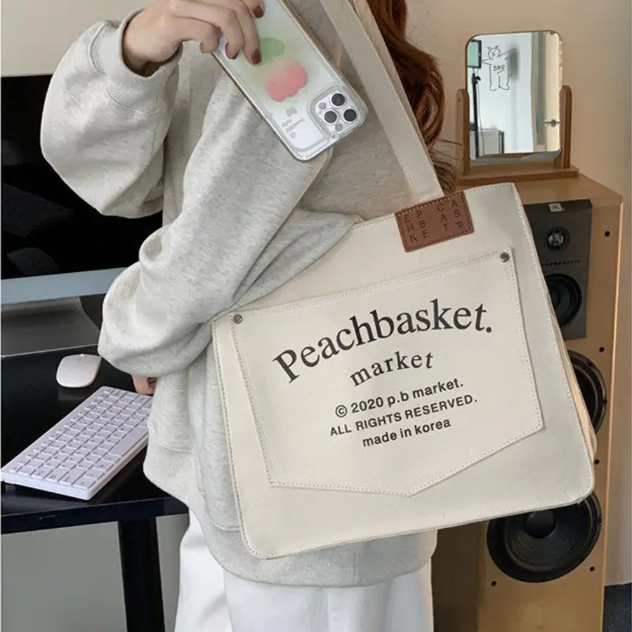 Large Capacity Korean Style Canvas Tote Bag for Women - Image 5