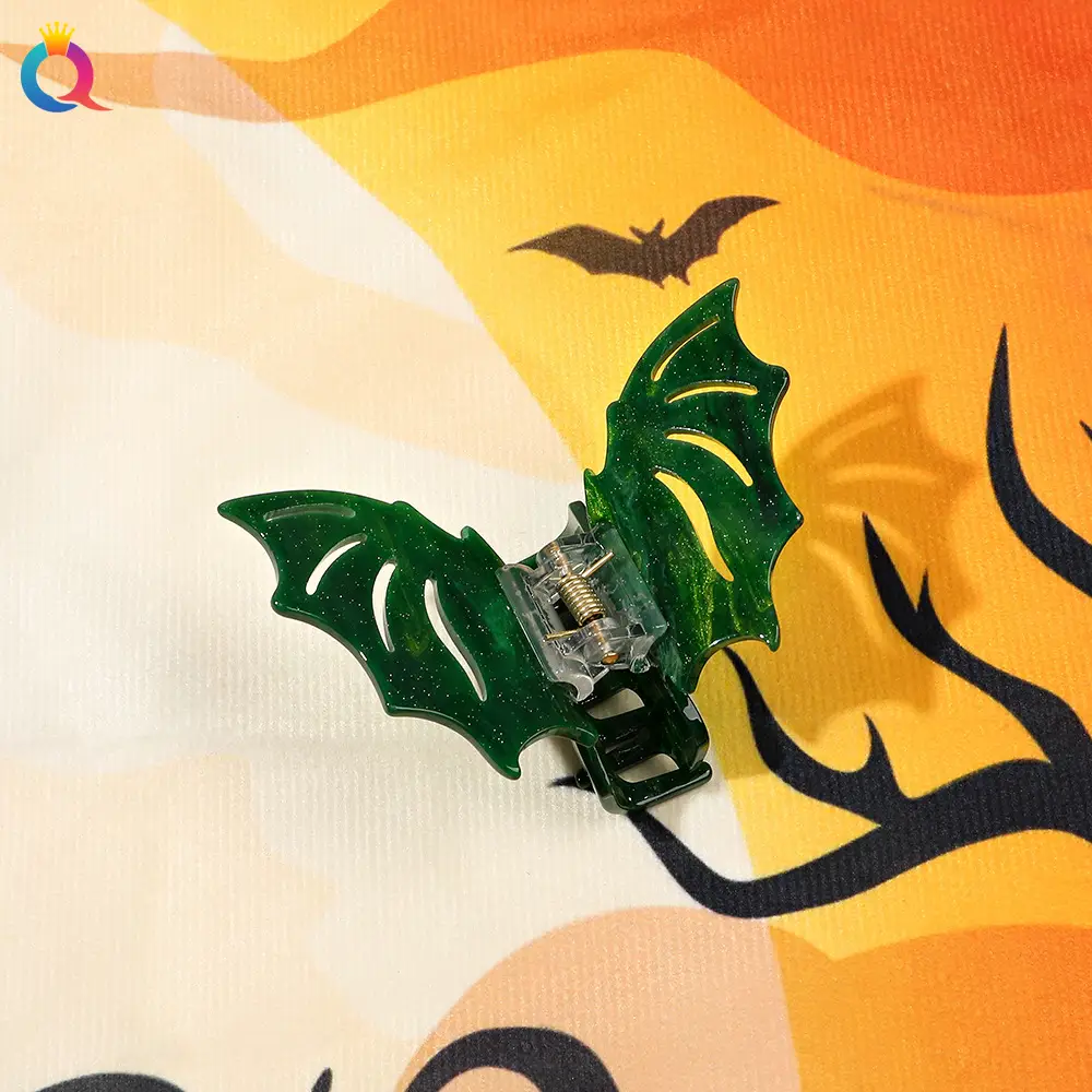 Halloween Bat Hair Clip with Red Sparkle Design - Image 6