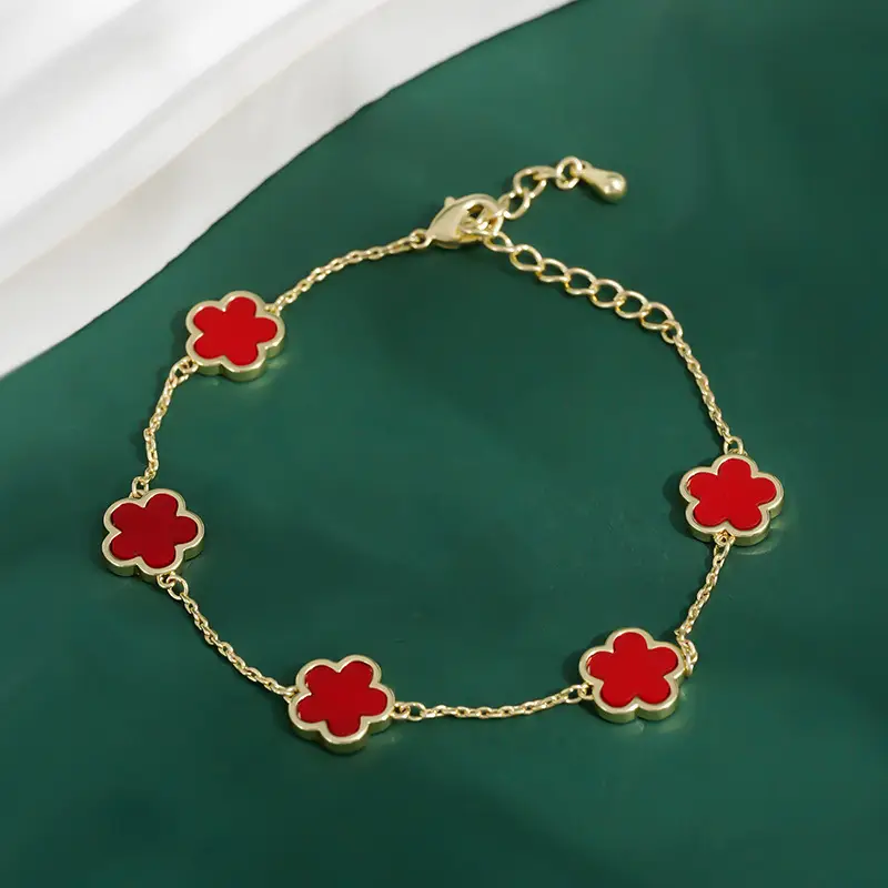 Pink Five-Leaf Clover Bracelet for Women — feature 8