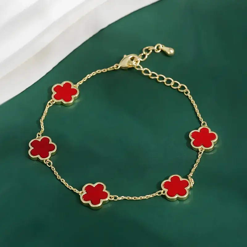 Pink Five-Leaf Clover Bracelet for Women - Image 5