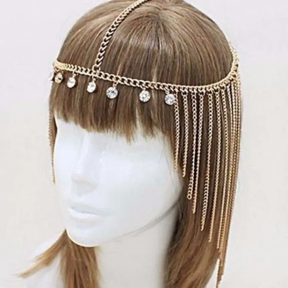 Gold Diamond Tassel Hair Band Chain Jewelry - Image 3