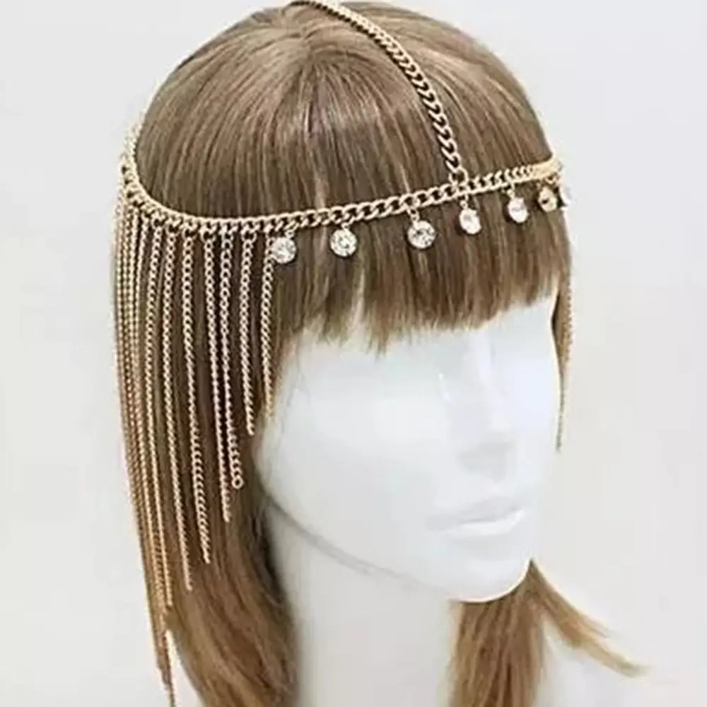 Gold Diamond Tassel Hair Band Chain Jewelry — feature 11