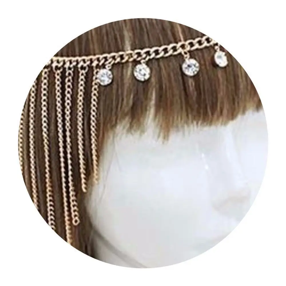 Gold Diamond Tassel Hair Band Chain Jewelry — feature 9