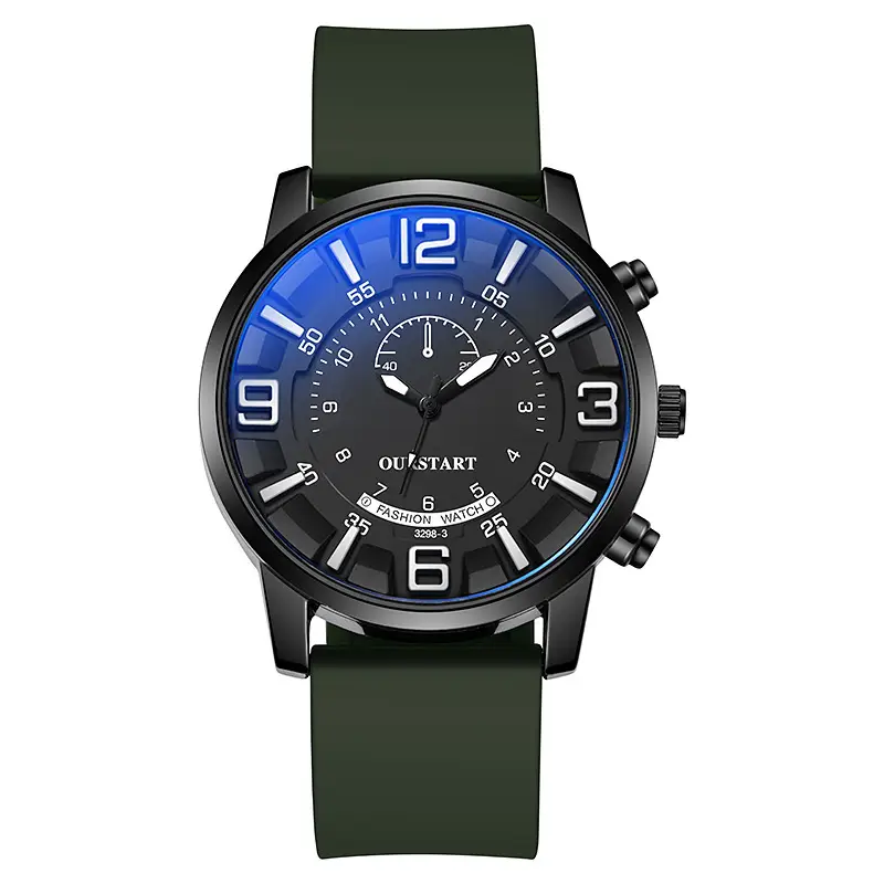 Cross-border casual blue Everbright dial quartz silicone men's watch TikTok live broadcast large digital double scale men's watch