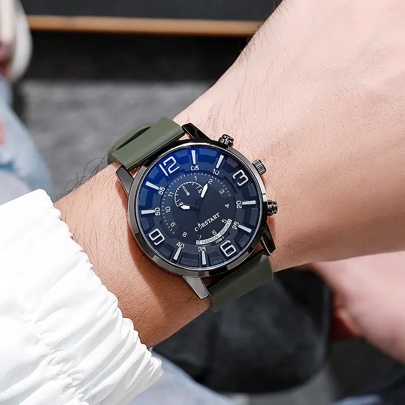 Cross-border casual blue Everbright dial quartz silicone men's watch TikTok live broadcast large digital double scale men's watch