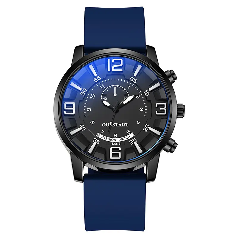 Cross-border casual blue Everbright dial quartz silicone men's watch TikTok live broadcast large digital double scale men's watch