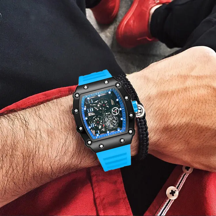 Zido Brand Casual Fashion Trendy Fully Automatic Quartz Cut Out Luminous Waterproof Black Warrior 1705 Men's Watch