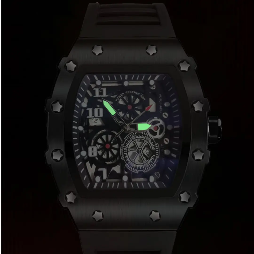 Zido Brand Casual Fashion Trendy Fully Automatic Quartz Cut Out Luminous Waterproof Black Warrior 1705 Men's Watch