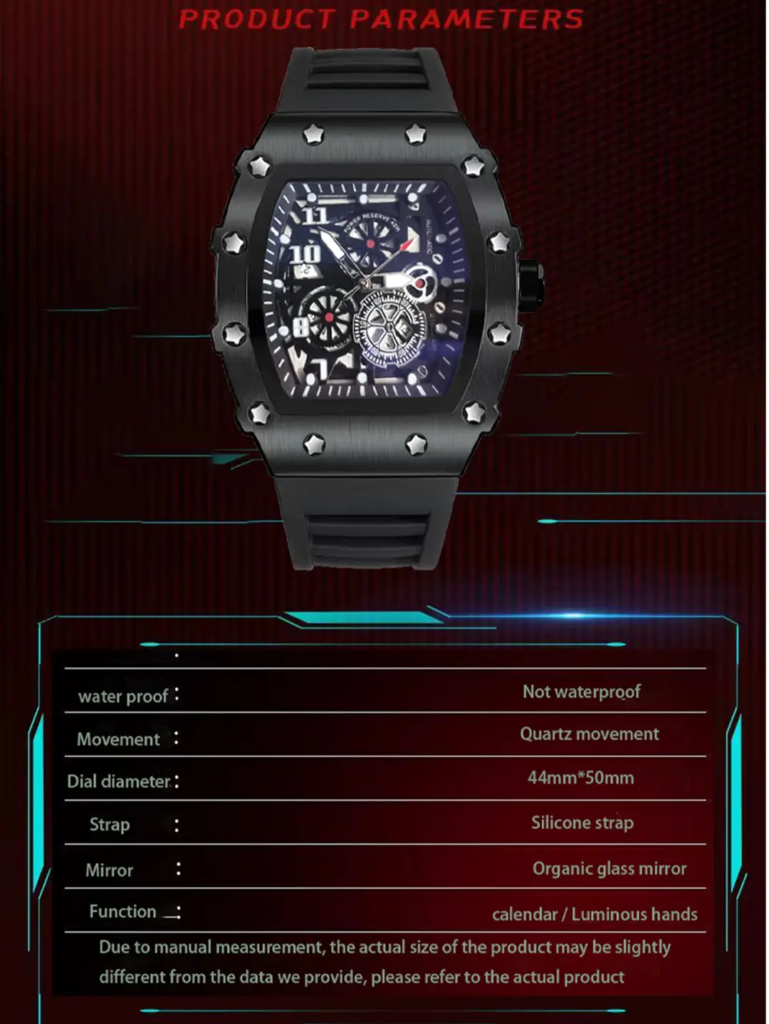 Zido Brand Casual Fashion Trendy Fully Automatic Quartz Cut Out Luminous Waterproof Black Warrior 1705 Men's Watch — feature 3