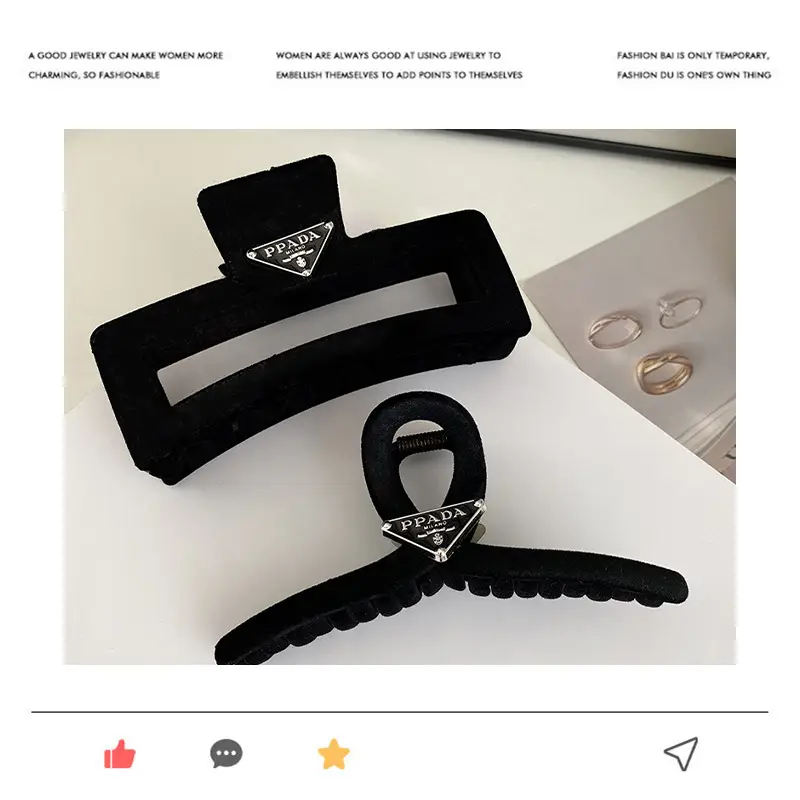 Black Triangular Logo Hair Clip Retro French Shark 2023 — feature 26