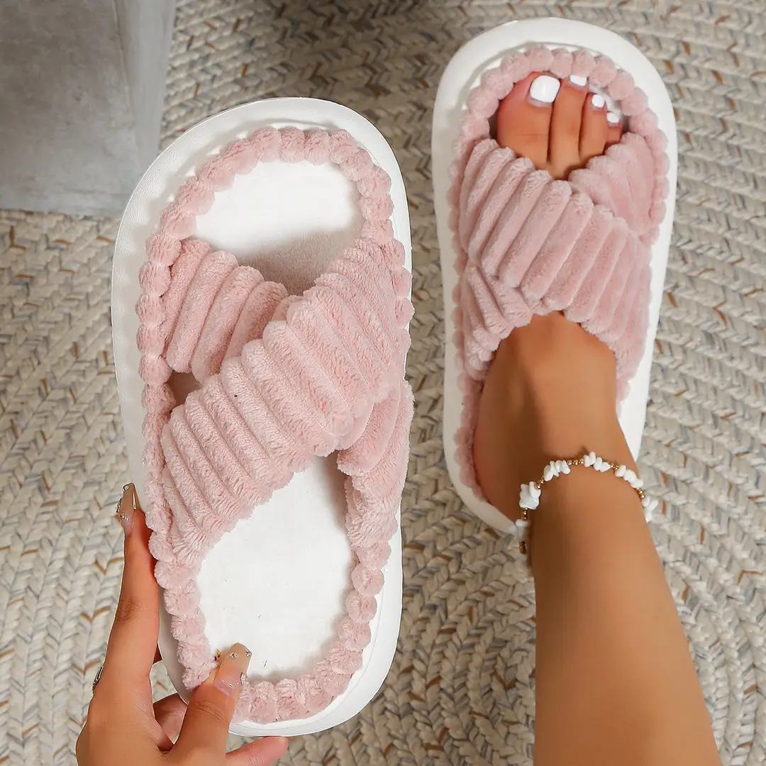 Popular slippers women's four seasons indoor home soft bottom home outdoor wear sweat-absorbent shit feeling thick bottom cotton slippers autumn and winter - Image 2