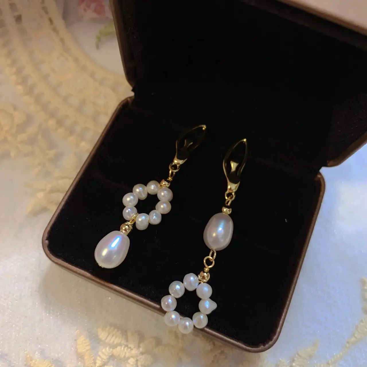 Natural Pearl Earrings for Women Asymmetric Design - Image 2