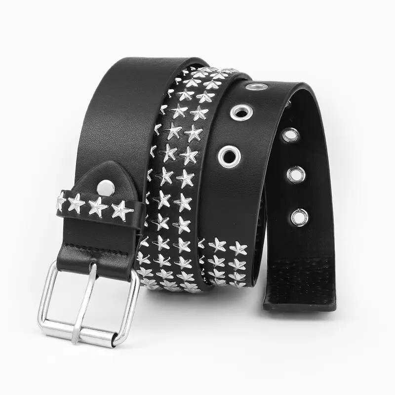 Black Five-Point Star Rivet Belt for Women - Image 5