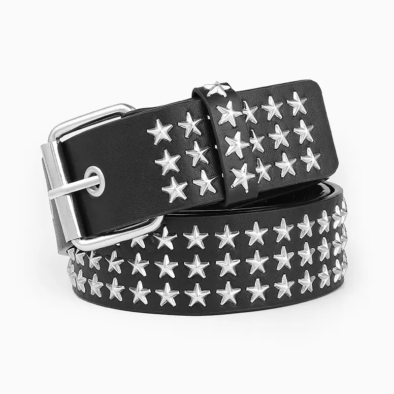 Black Five-Point Star Rivet Belt for Women — feature 2