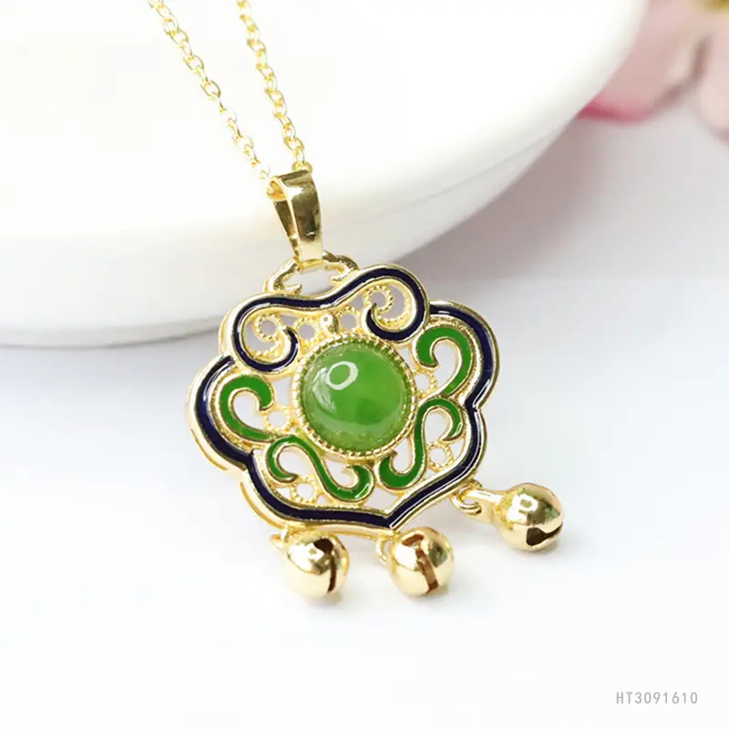 Guan Yu Jade Pendant Necklace with Green Stone - Image 4