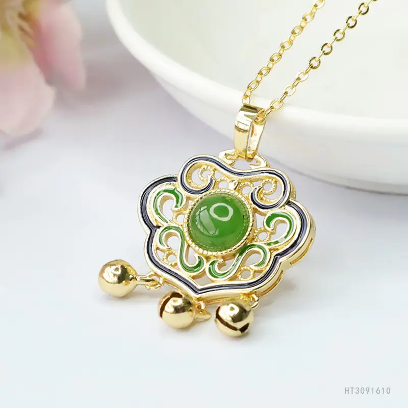Guan Yu Jade Pendant Necklace with Green Stone - Image 5