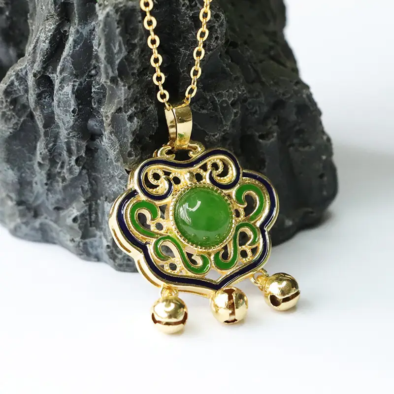 Guan Yu Jade Pendant Necklace with Green Stone - Image 7