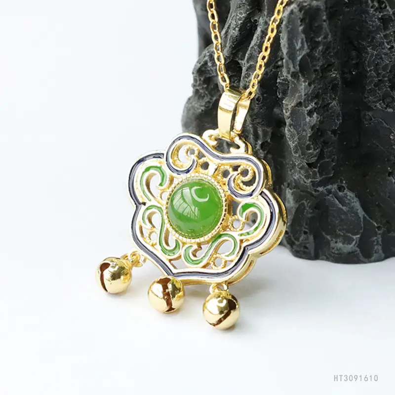 Guan Yu Jade Pendant Necklace with Green Stone - Image 2