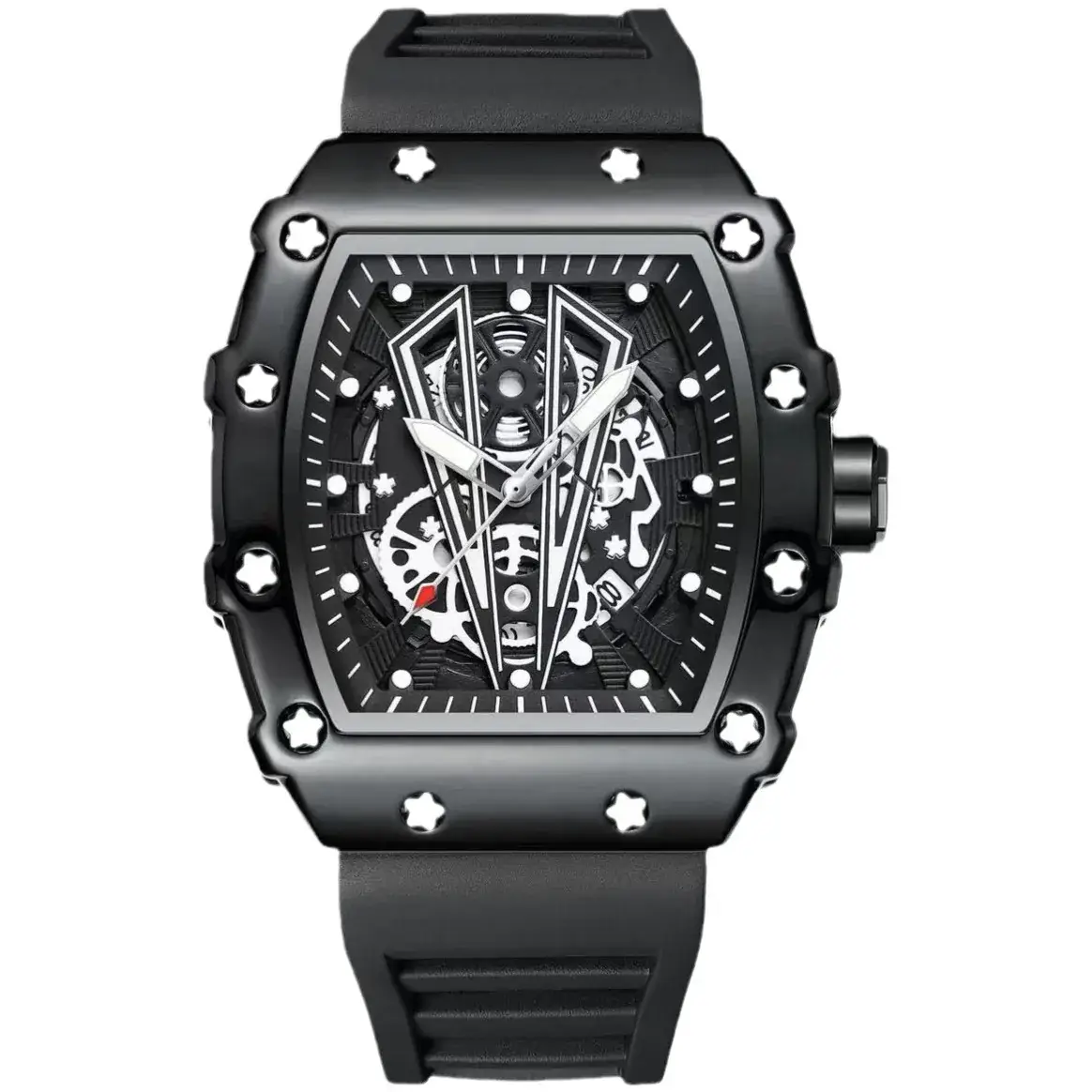 Guberson Men's Baroque Skeleton Watch Black Quartz - Image 9