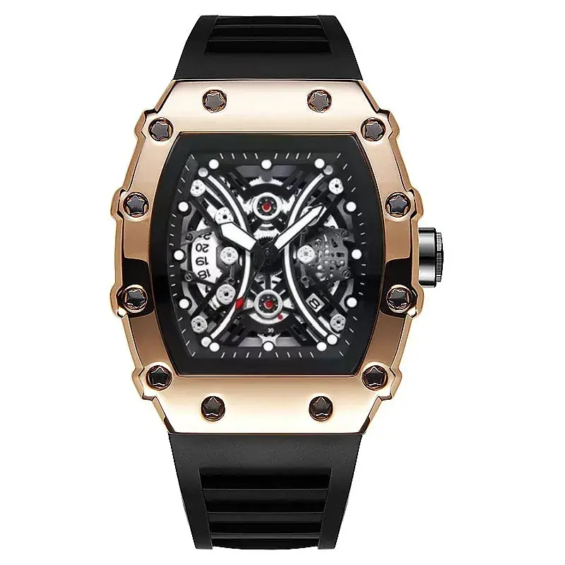 Guberson Men's Baroque Skeleton Watch Black Quartz - Image 4