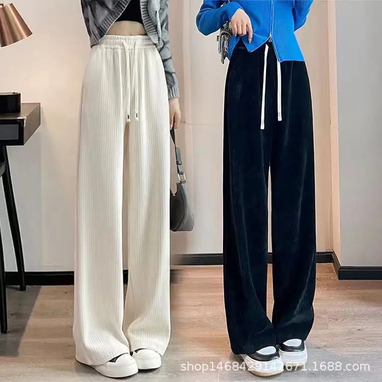 Women Velvet Wide Leg Pants Cream New Winter - Image 10