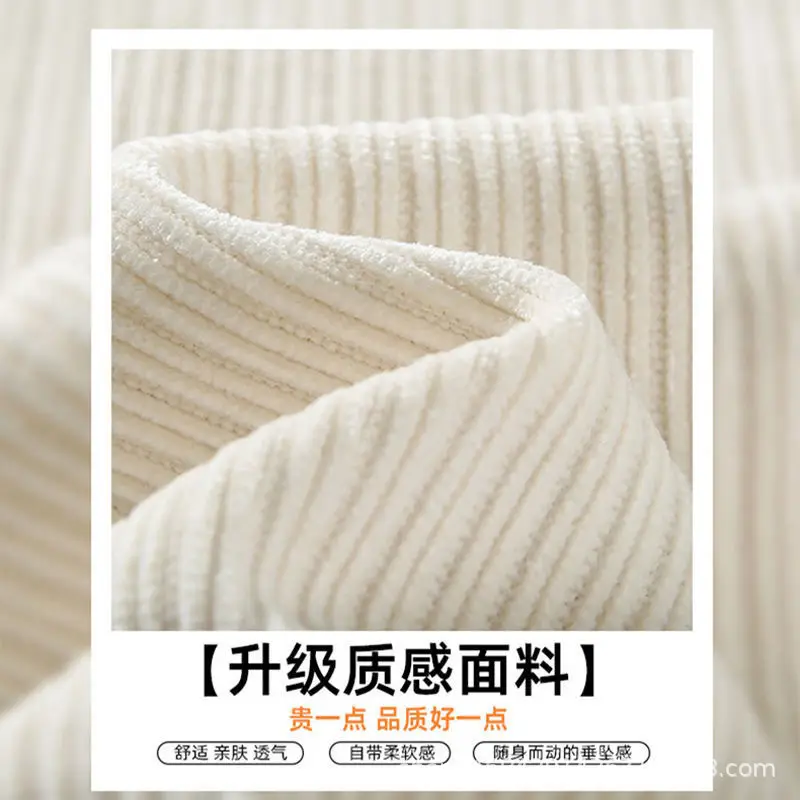 Women Velvet Wide Leg Pants Cream New Winter - Image 11