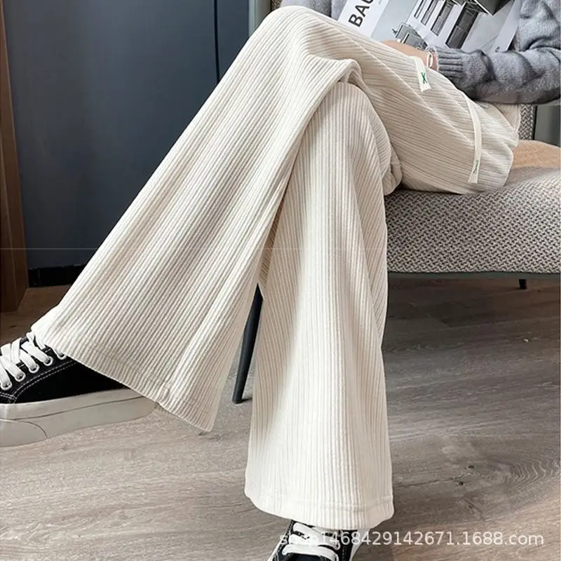Women Velvet Wide Leg Pants Cream New Winter - Image 12