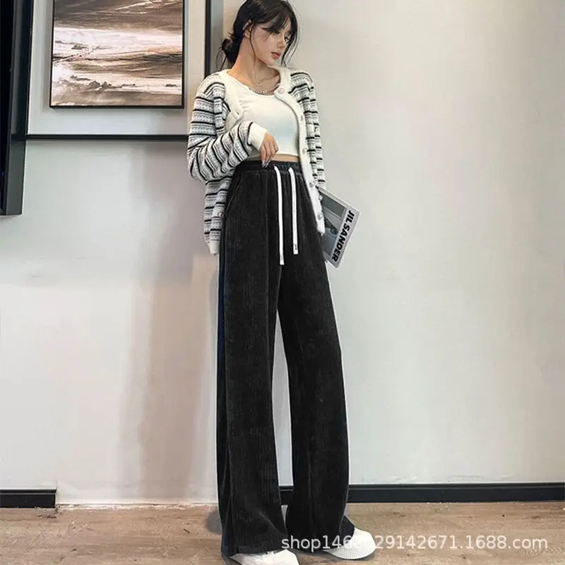 Women Velvet Wide Leg Pants Cream New Winter - Image 13